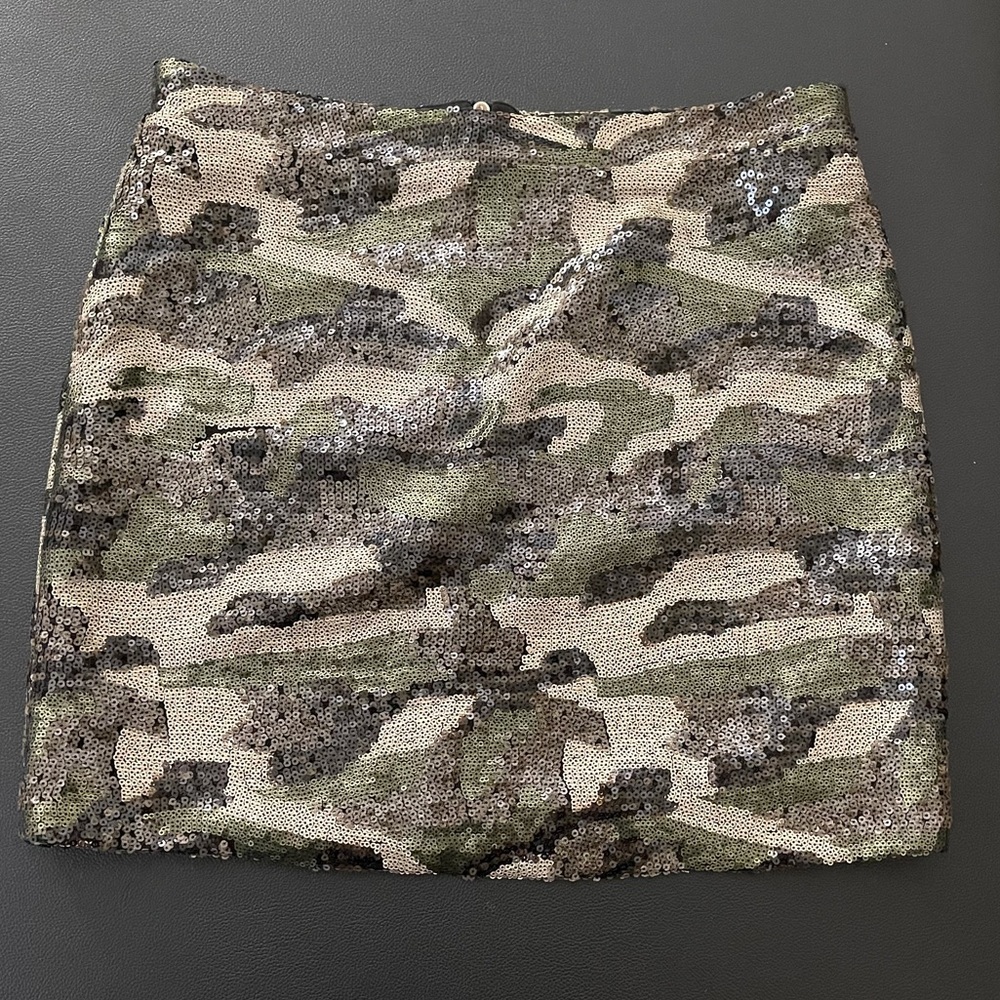 Shinestar sequin mini skirt green camouflage